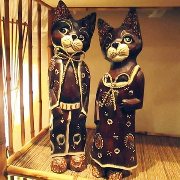 猫 ネコ インテリア 置物 手彫り 彫刻 手作り オブジェ アンティーク アジアン アジアン家具