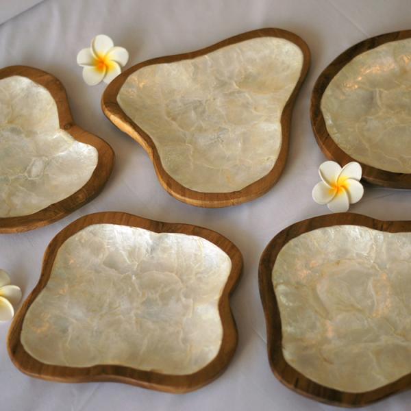 トレー アジアン雑貨 おしゃれ チーク無垢材＆天然シェル トレイ 小物入れ 収納 アクセサリー 小銭...