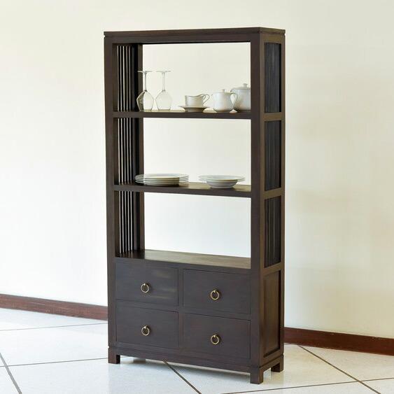 チェスト アジアン家具 チーク無垢材 おしゃれ A4対応シェルフ付 3段 幅86 木製  棚 バリ ...