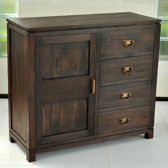 キャビネットアジアン家具 チーク無垢材 おしゃれ 幅100 木製  棚 バリ リゾート インテリア ...