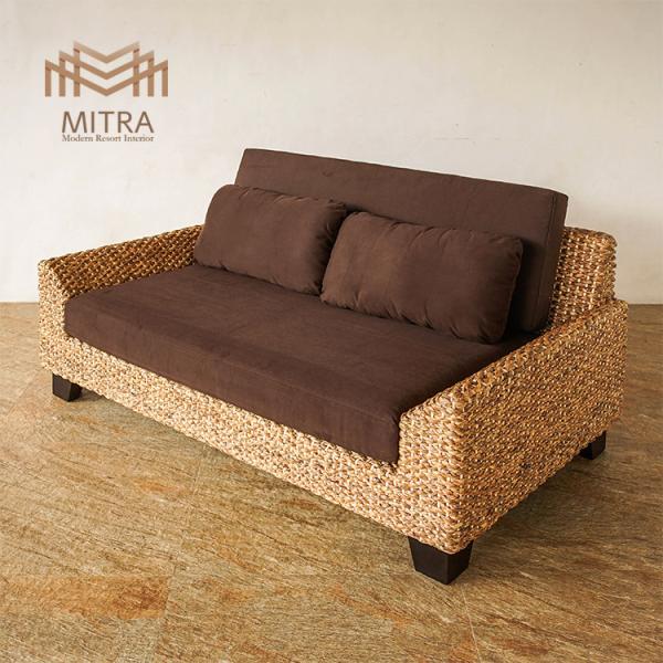 ウォーターヒヤシンス ソファー 2人掛けソファ アジアン家具 マホガニー アジアンリゾートおしゃれ ...