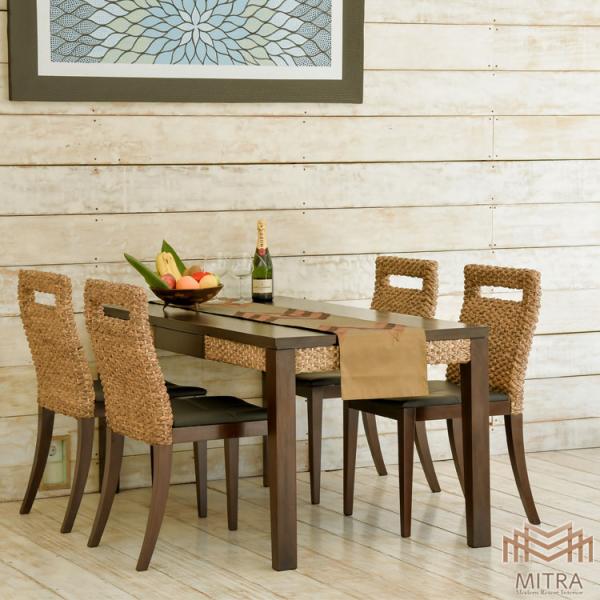 ウォーターヒヤシンス ダイニングテーブル W135cm アジアン家具 マホガニー 引き出し付き リゾ...