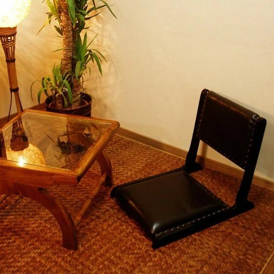 【新春セール】座椅子 コンパクト おしゃれ チーク無垢材 本革レザー アジアン家具 木製 バリ イン...