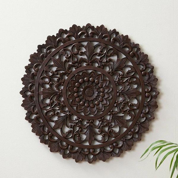 アジアン雑貨 木製 ウッド フラワー 花 カービング 壁掛け