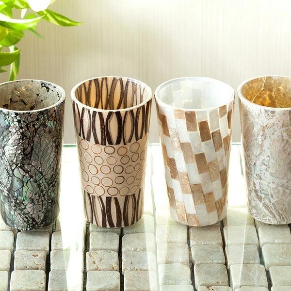 アジアン バリ 雑貨 シェル ガラス 卓上 スタンド おしゃれ 歯ブラシ 小物入れ 収納 洗面所 リ...