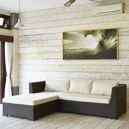 ガーデンソファー L字ソファ ラタン調 おしゃれ 撥水クッション アジアン家具 バリ リゾート イン...