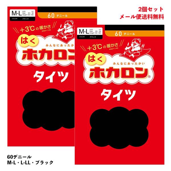 (2足セット) はく ホカロンタイツ 60デニール 黒 M-L・L-LL 蓄熱ナイロン レディース ...