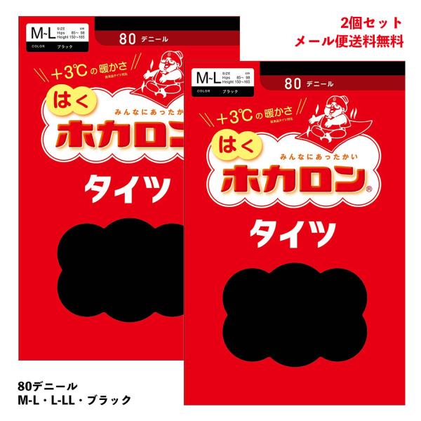 (2足セット) はく ホカロンタイツ 80デニール 黒 M-L・L-LL 蓄熱ナイロン レディース ...