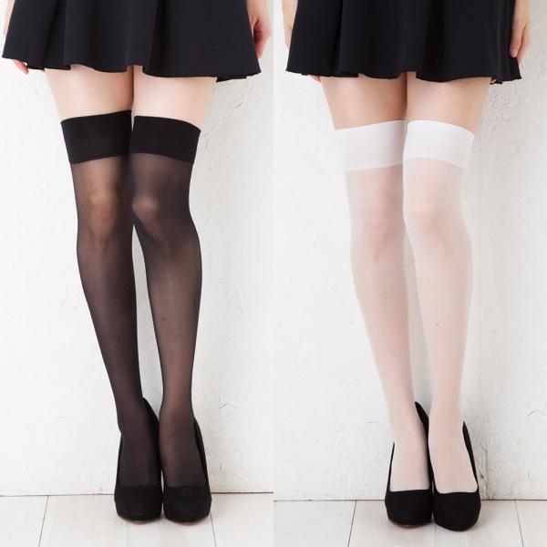 シアーニーハイソックス (透けニーハイ)(ブラック 黒・ホワイト)(23-25cm) オーバーニー ...