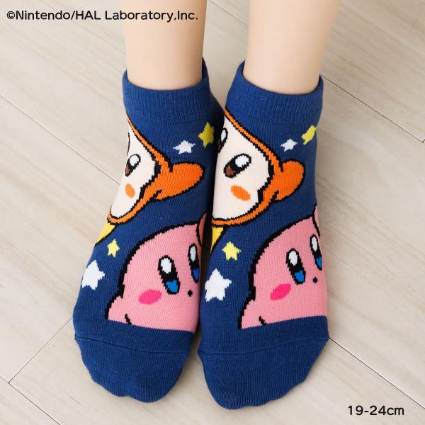 ('ジュニア19-24cm)カービィとワドルディスニーカー丈ソックス ネイビー 子供用  靴下 星の...