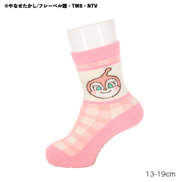 (キッズ13-19cm)ドキンちゃん チェック柄 クルーソックス 13-19cm ピンク 子供用 靴...