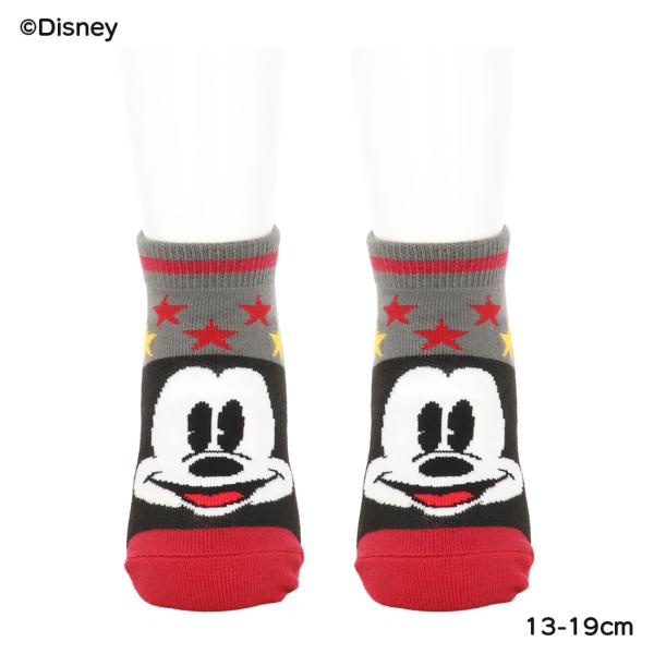 (キッズ13-19cm)ミッキー フェイス ★柄 スニーカー丈ソックス グレー 13-19cm 子供...