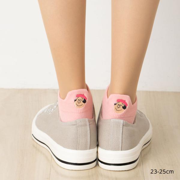 後ろ ドラえもん ジャイコ 刺繍 スニーカー丈ソックス ピンク 23-25cm 靴下 レディース 福...