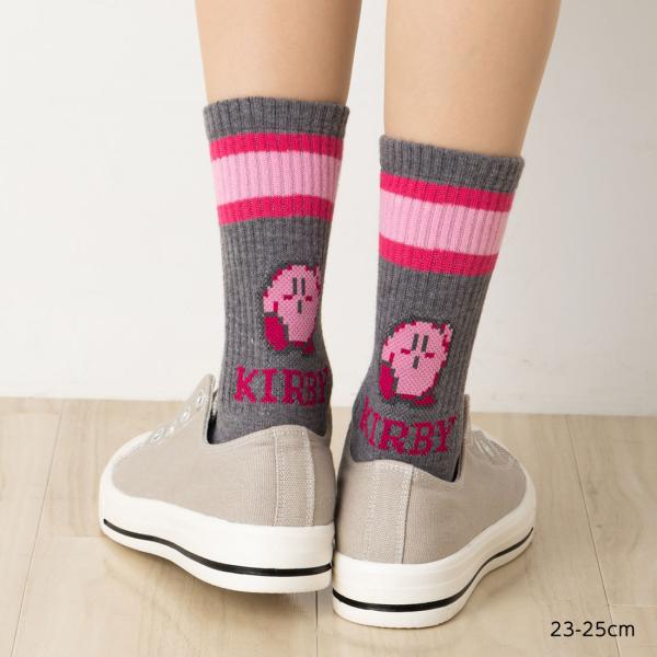 後ろ カービィ ロゴ ラインクルーソックス 23-25cm 靴下 レディース 福助 任天堂 星のカー...