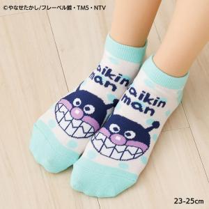 バイキンマン 水玉柄 スニーカー丈ソックス 緑 23-25cm レディース 靴下 fk-387-16k1-650 D1PK｜靴下専門店LOPS