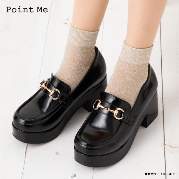 Point Me ラメ無地 ロークルーソックス 10cm丈 (白・黒・他全8色) 23-25cm レ...