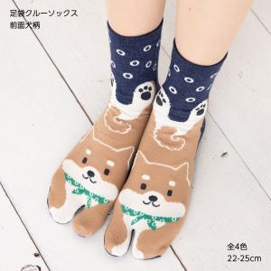 前面犬柄 足袋ソックス クルー丈 22-25cm 全4色 レディース