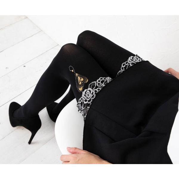 (送料無料) MORE ジェラスハート ガーターストッキング 太もも丈 (黒・80デニール)(日本製...