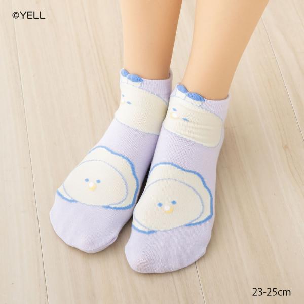 つぶらな瞳のなまがき あさりとほたて柄 スニーカー丈ソックス パープル 23-25cm レディース ...