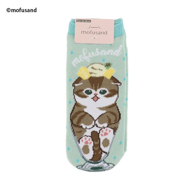 mofusand フルーツパフェ柄 サックス スニーカー丈ソックス 23-25cm 靴下 レディース...