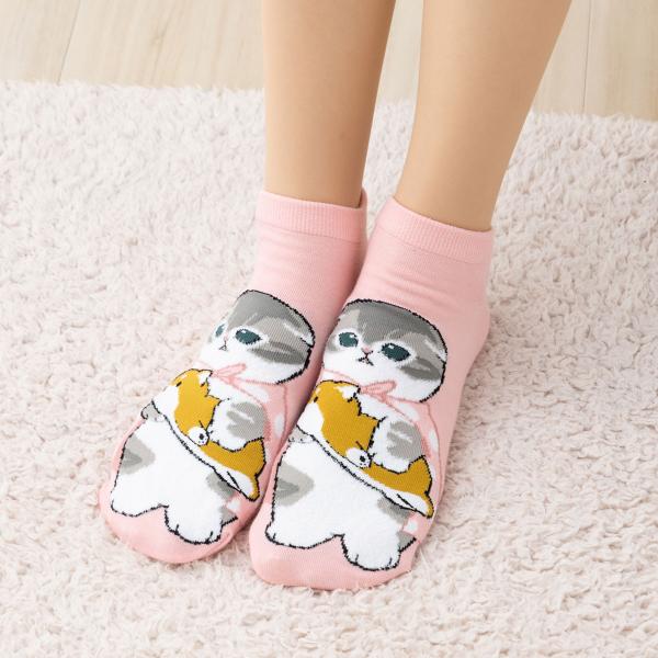 mofusand マシュマロ糸 柴だっこ柄 アンクル丈ソックス ピンク 23-25cm レディース ...