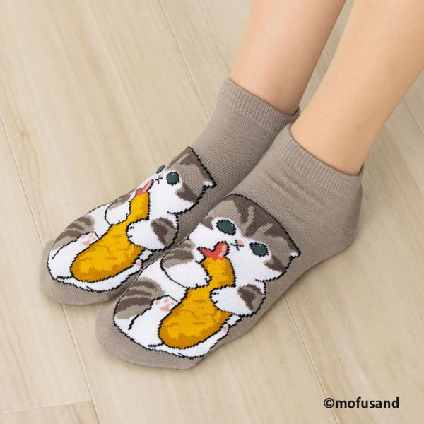 mofusand フロントエビだっこ柄 スニーカー丈ソックス 23-25cm 靴下 レディース モフ...