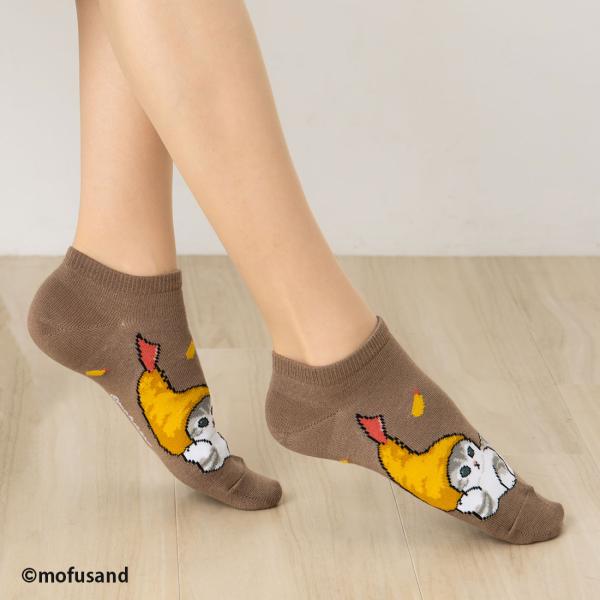 mofusand 横セットエビにゃん柄 スニーカー丈ソックス 23-25cm 靴下 レディース モフ...