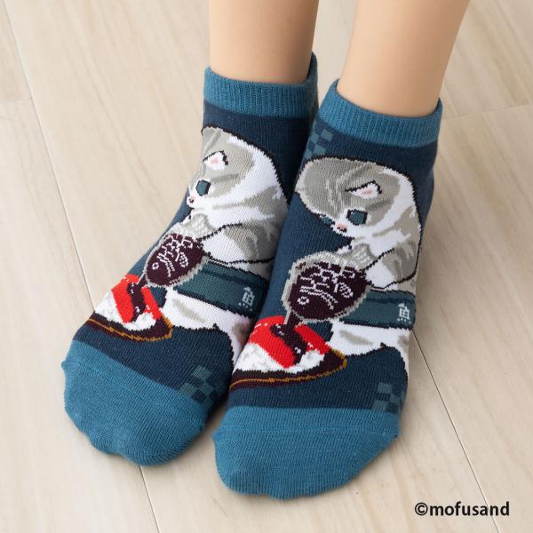 mofusand 寿司 しょうゆ柄 アンクル丈ソックス 23-25cm 緑 レディース 靴下 モフサ...