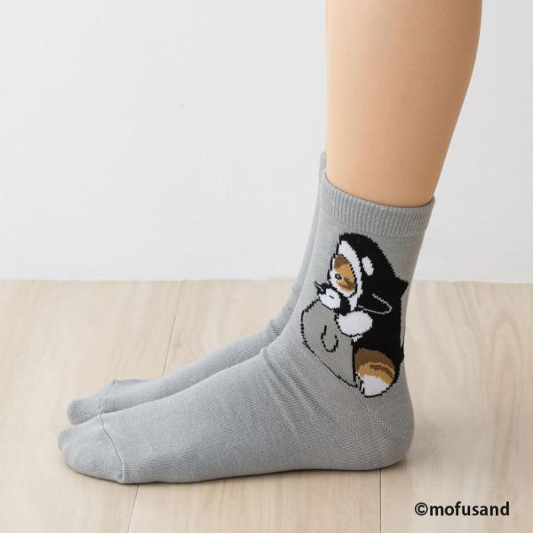 mofusand シャチ ペンギン ロークルーソックス 23-25cm グレー レディース 靴下 モ...