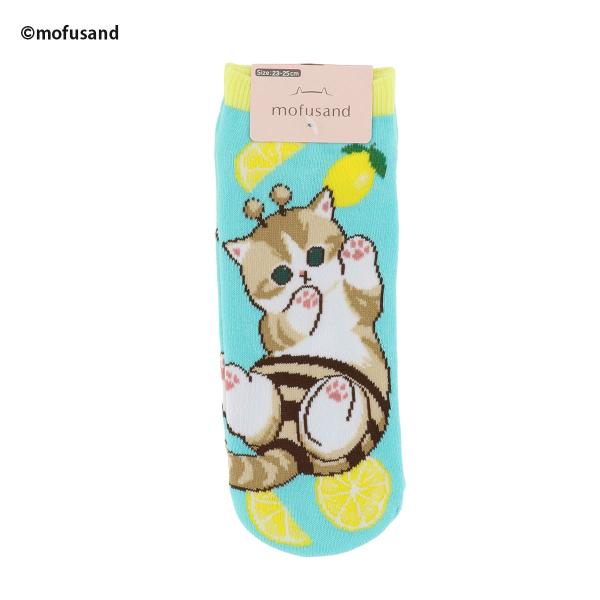 mofusand 蜂とレモン柄 ライトブルー スニーカー丈ソックス 23-25cm 靴下 レディース...