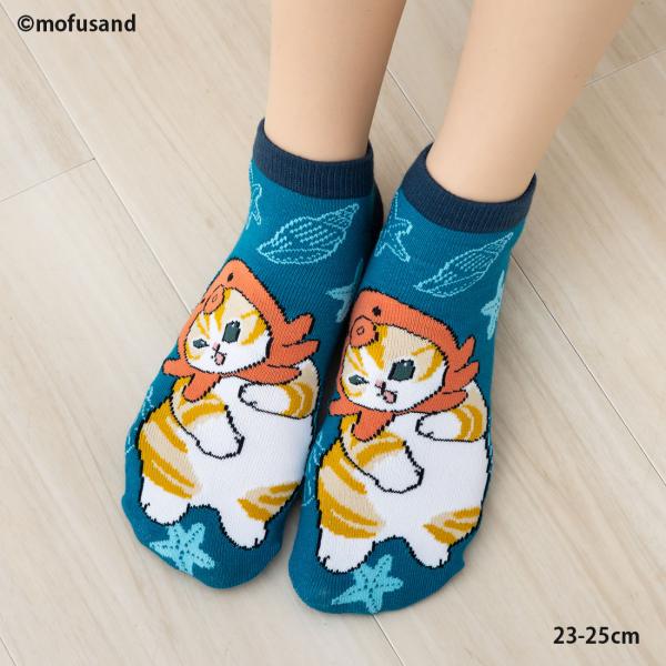 mofusand タコと貝殻柄  アンクル丈ソックス 薄ネイビー 23-25cm レディース 靴下 ...