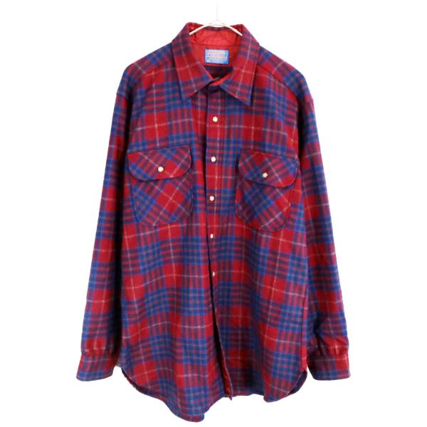 70年代 USA製 PENDLETON ペンドルトン ウール長袖Ｔシャツ フラップポケット  ワイン...