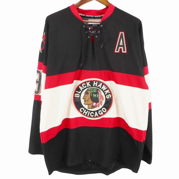 カナダ製 Reebok リーボック NHL シカゴ・ブラックホークス ユニフォーム 長袖Ｔシャツ プ...