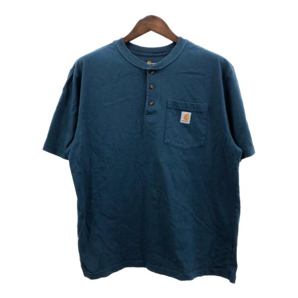 Carhartt カーハート ヘンリーネック ポケット 半袖Ｔシャツ ワンポイント ブルー (メンズ...