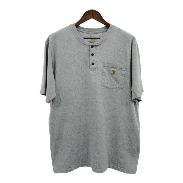 Carhartt カーハート ヘンリーネック ポケット 半袖Ｔシャツ ワンポイント ライトグレー (...