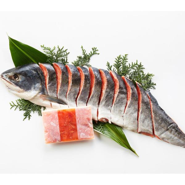 北海道産 新巻鮭&amp;鮭といくらのルイベ漬セット A 切身（半身）700g、鮭といくらのルイベ漬け100...