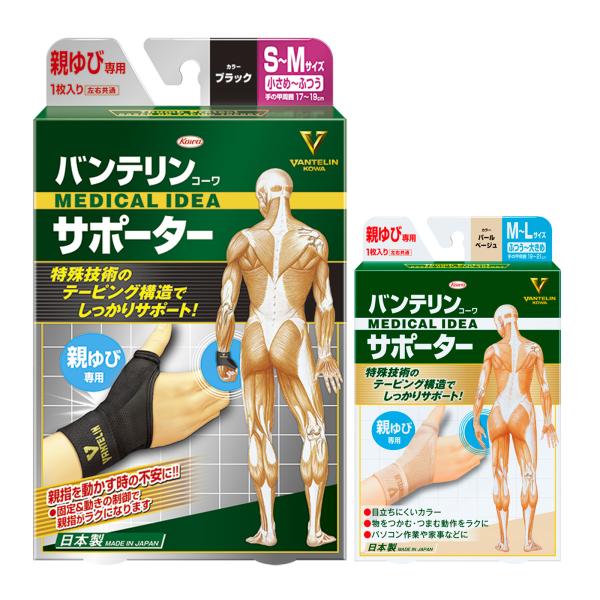 バンテリン サポーター 親指 1枚入り S〜M/M〜L 医療用 でも使われる安心の日本製 親ゆび