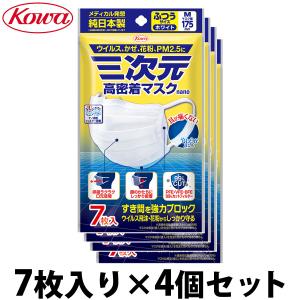 三次元マスク 三次元 高密着 ナノ ふつう Mサイズ 7枚入り×4個セット サージカルマスク 不織布 興和 日本製 耳が痛くならない 大人用 ホワイト｜loupe