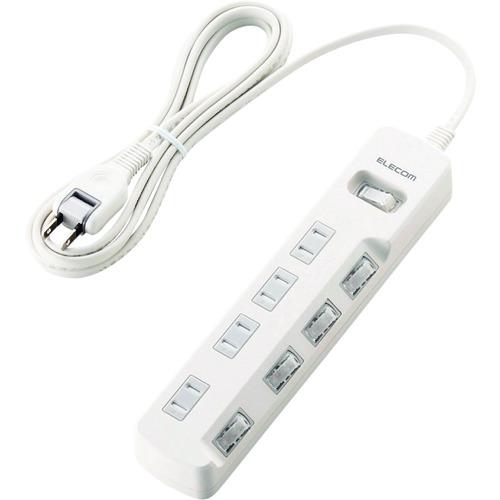 ELECOM オフィス用タップ 一括&amp;個別スイッチ付 雷ガードタップ 4個口 2.5m 白 [T-K...