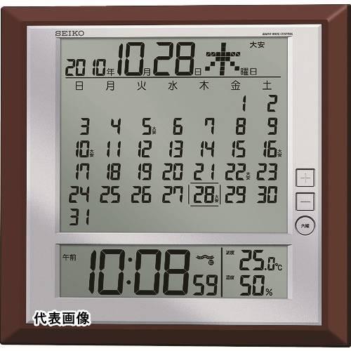 デジタル表示 SEIKO 液晶マンスリーカレンダー機能付き電波掛置兼用時計 茶メタリック塗装 [SQ...