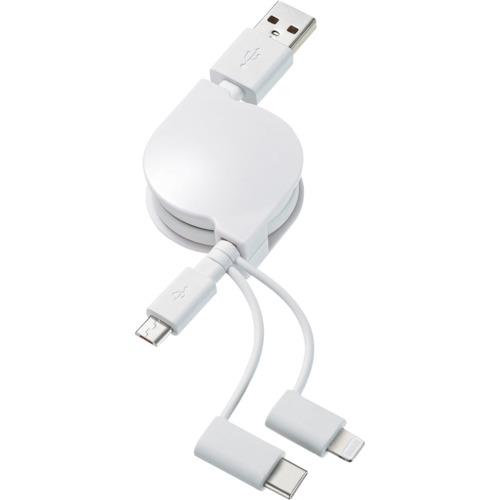 SANWA ライトニング・Type-C・microB巻取りUSB3in1ケーブル0.8m [KB-I...