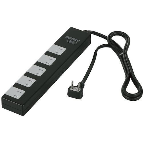BUFFALO 2ピン式電源タップ 10個口タイプ 雷サージ防止/集中スイッチ付 1.5m ブラック...