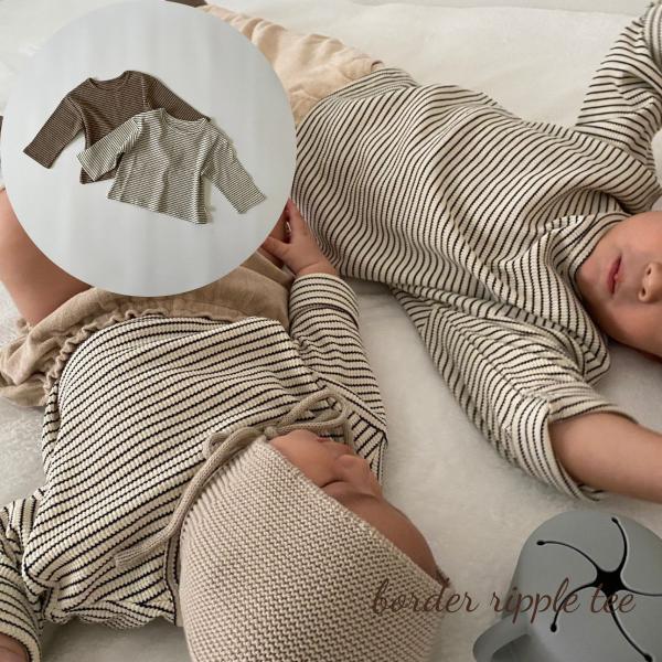 キッズ ベビー 女の子 男の子 長袖 カットソー border ripple tee ボーダー トッ...