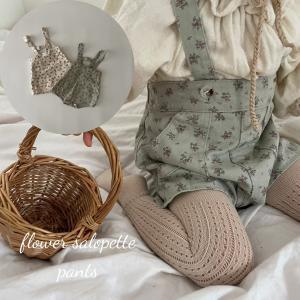 キッズ ベビー 女の子 サスペンダー パンツ flower salopette pants サロペット ショートパンツ 花柄 赤ちゃん コットン 可愛い 韓国 風 60cm 70cm 80cm 90cm