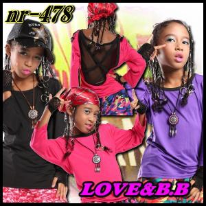 キッズ ダンス 衣装  背中メッシュ ７分丈 Tシャツ