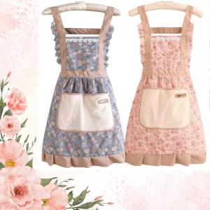 エプロン おしゃれ ピンク 花柄 フリルエプロ...の詳細画像1