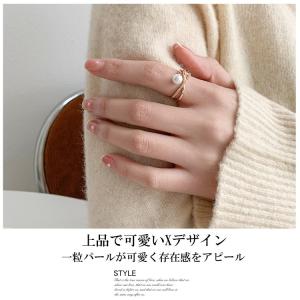指輪 レディース パール クロスリング ライン...の詳細画像1