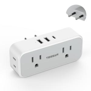 TESSAN Cタイプ 変換プラグ 海外旅行用 ４個AC口 2個USB-Aポート 1個USB-Cポート C型変換アダプター 韓国 コンセント変換プラグ｜lovely-s