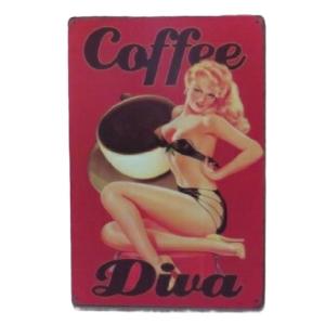 コーヒーディーバ ダイナー 金属製 メタルサインプレート DINNER GRIVE-IN COFFEE DIVA HOT ROD ホットロッド 看板 ブリキ　ガレージ　インテリア