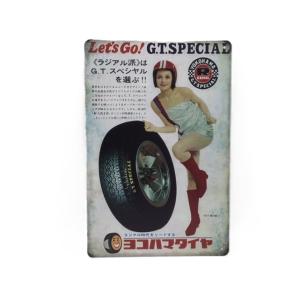 ヨコハマタイヤ GTスペシャル 広告 金属製 メタルサインプレート ガレージ 自動車 レトロ クラシ...